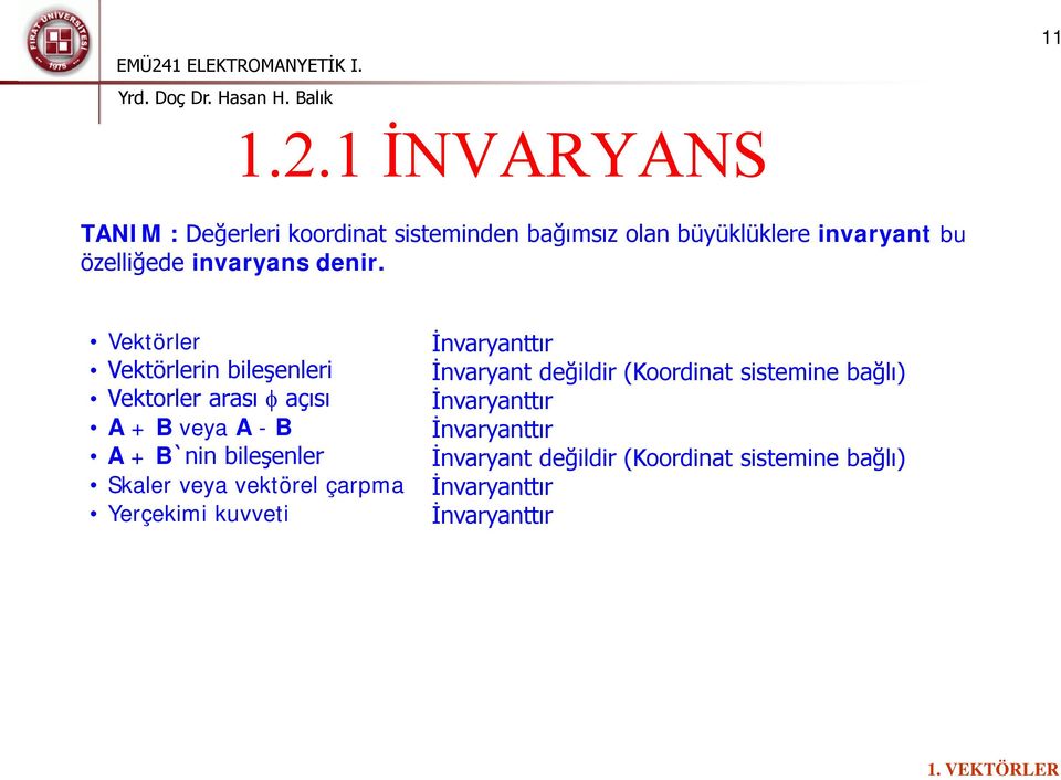 invaryans denir.