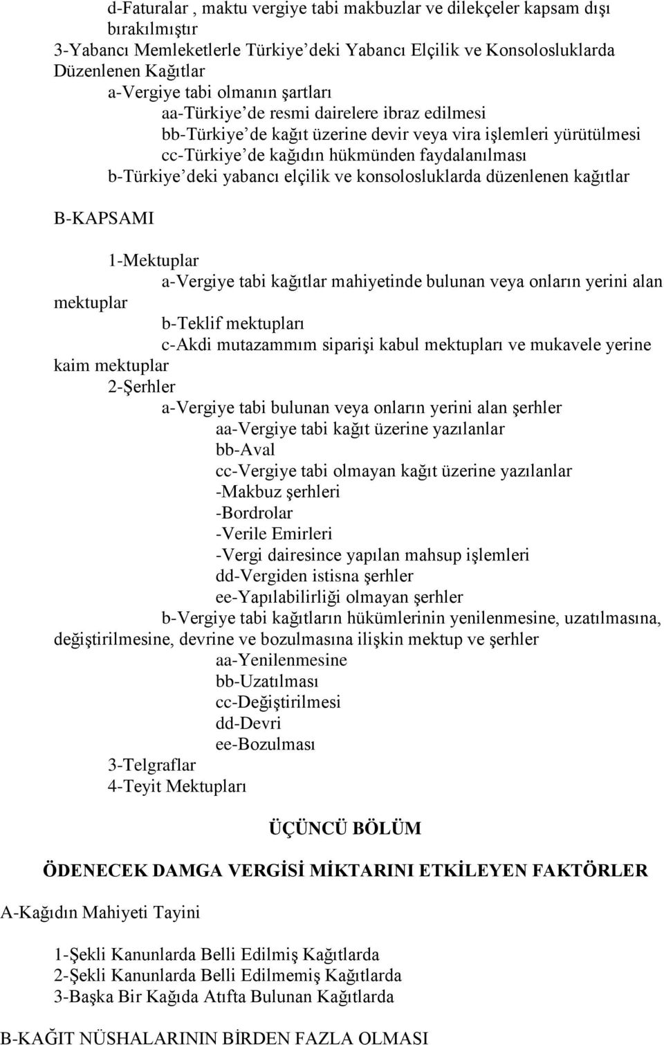 ve konsolosluklarda düzenlenen kağıtlar B-KAPSAMI 1-Mektuplar a-vergiye tabi kağıtlar mahiyetinde bulunan veya onların yerini alan mektuplar b-teklif mektupları c-akdi mutazammım siparişi kabul