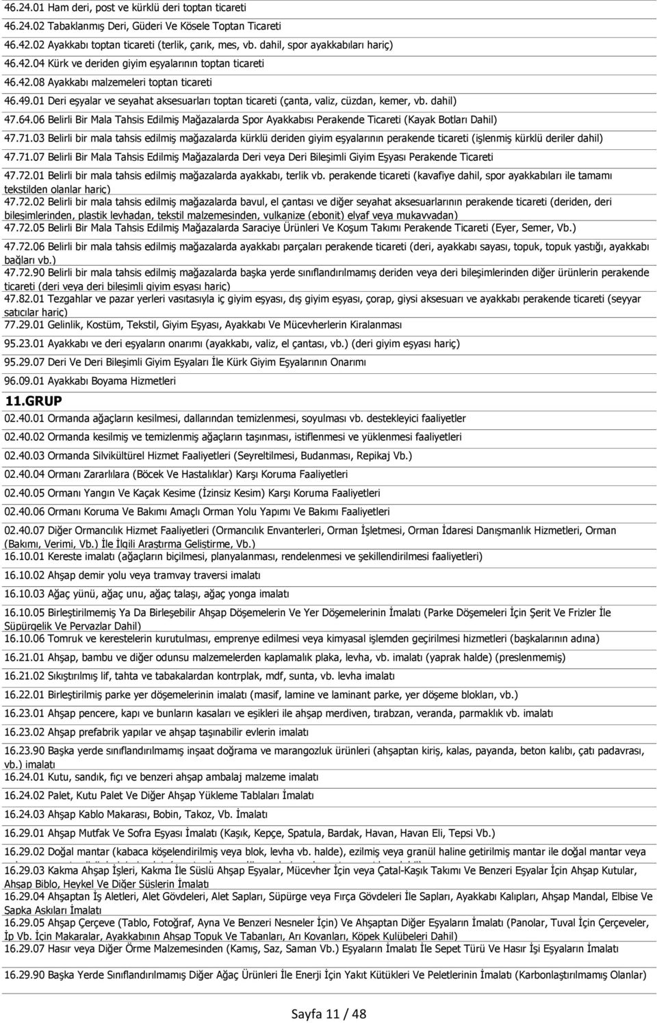 01 Deri eşyalar ve seyahat aksesuarları toptan ticareti (çanta, valiz, cüzdan, kemer, vb. dahil) 47.64.