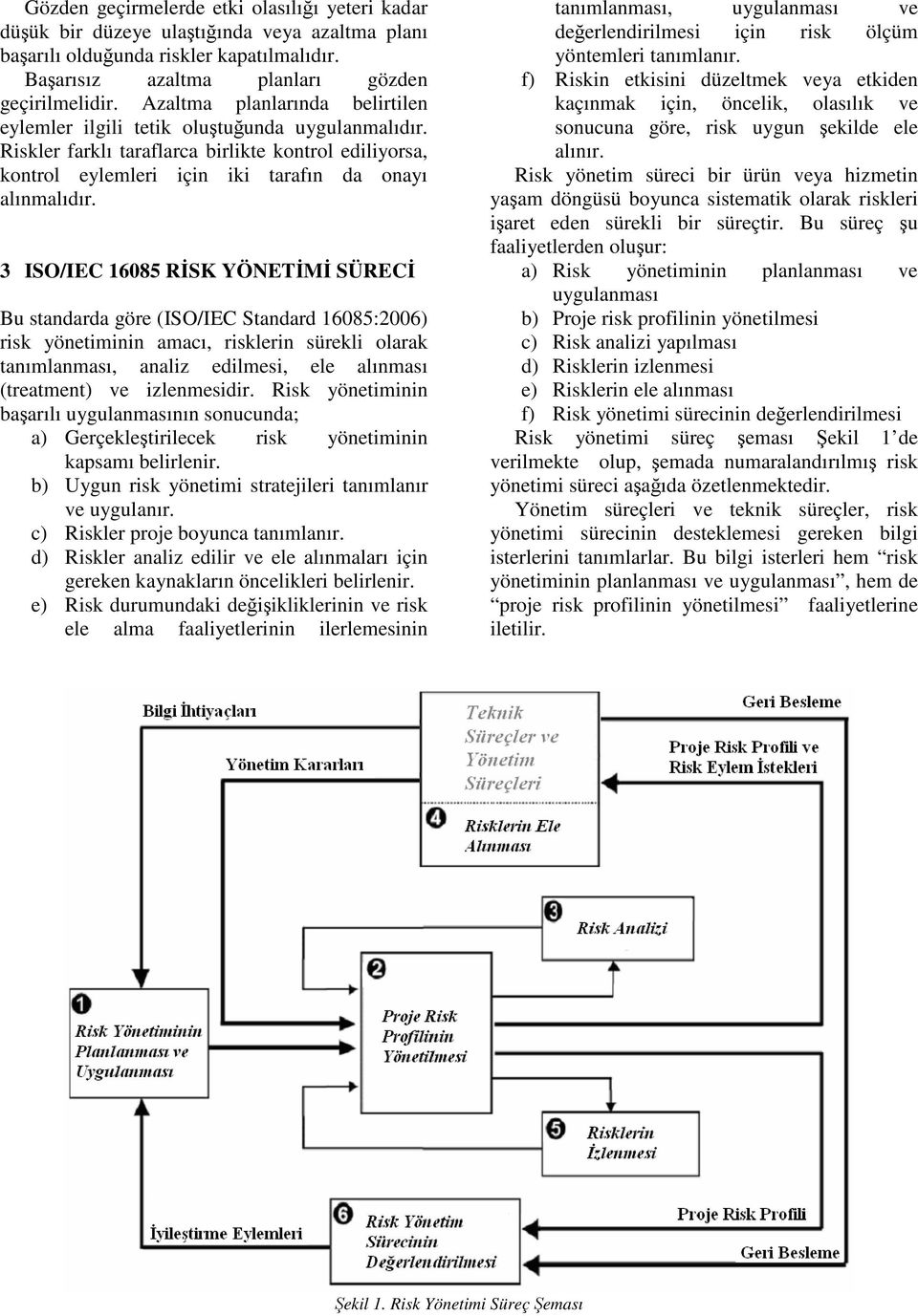 3 ISO/IEC 16085 RİSK YÖNETİMİ SÜRECİ Bu standarda göre (ISO/IEC Standard 16085:2006) risk yönetiminin amacı, risklerin sürekli olarak tanımlanması, analiz edilmesi, ele alınması (treatment) ve