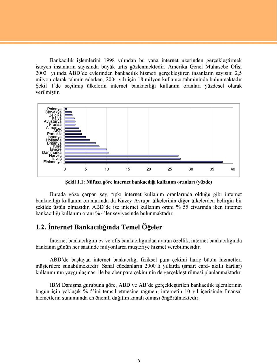 bulunmaktadır Şekil 1 de seçilmiş ülkelerin internet bankacılığı kullanım oranları yüzdesel olarak verilmiştir.