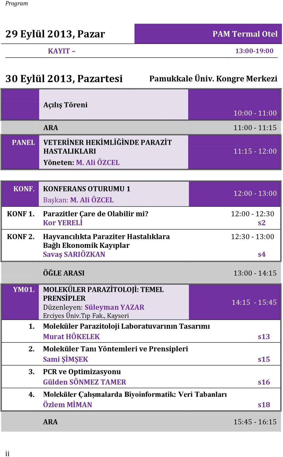 Ali ÖZCEL 12:00-13:00 KONF 1. Parazitler Çare de Olabilir mi? 12:00-12:30 Kor YERELİ s2 KONF 2.