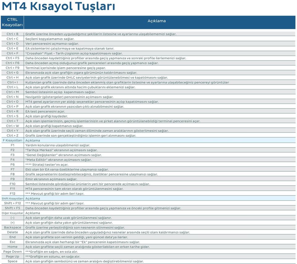 Ctrl + F5 Daha önceden kaydettiğiniz profiller arasında geçiş yapmanıza ve sonraki profile ilerlemenizi sağlar.