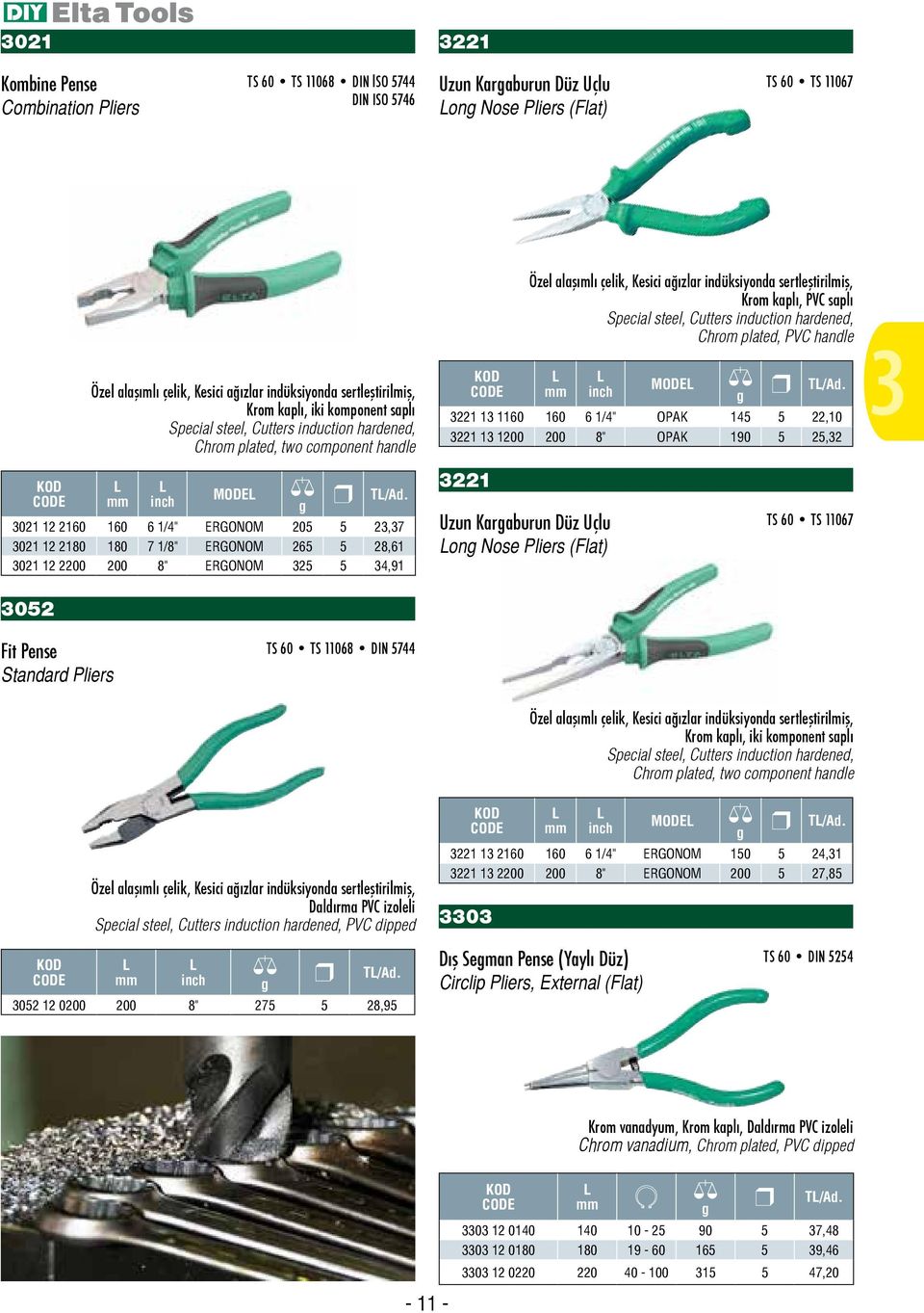 kaplı, PVC saplı Special steel, Cutters induction hardened, Chrom plated, PVC handle inch MODE 3221 13 1160 160 6 1/4" OPAK 145 5 22,10 3221 13 1200 200 8" OPAK 190 5 25,32 3 inch MODE 3021 12 2160