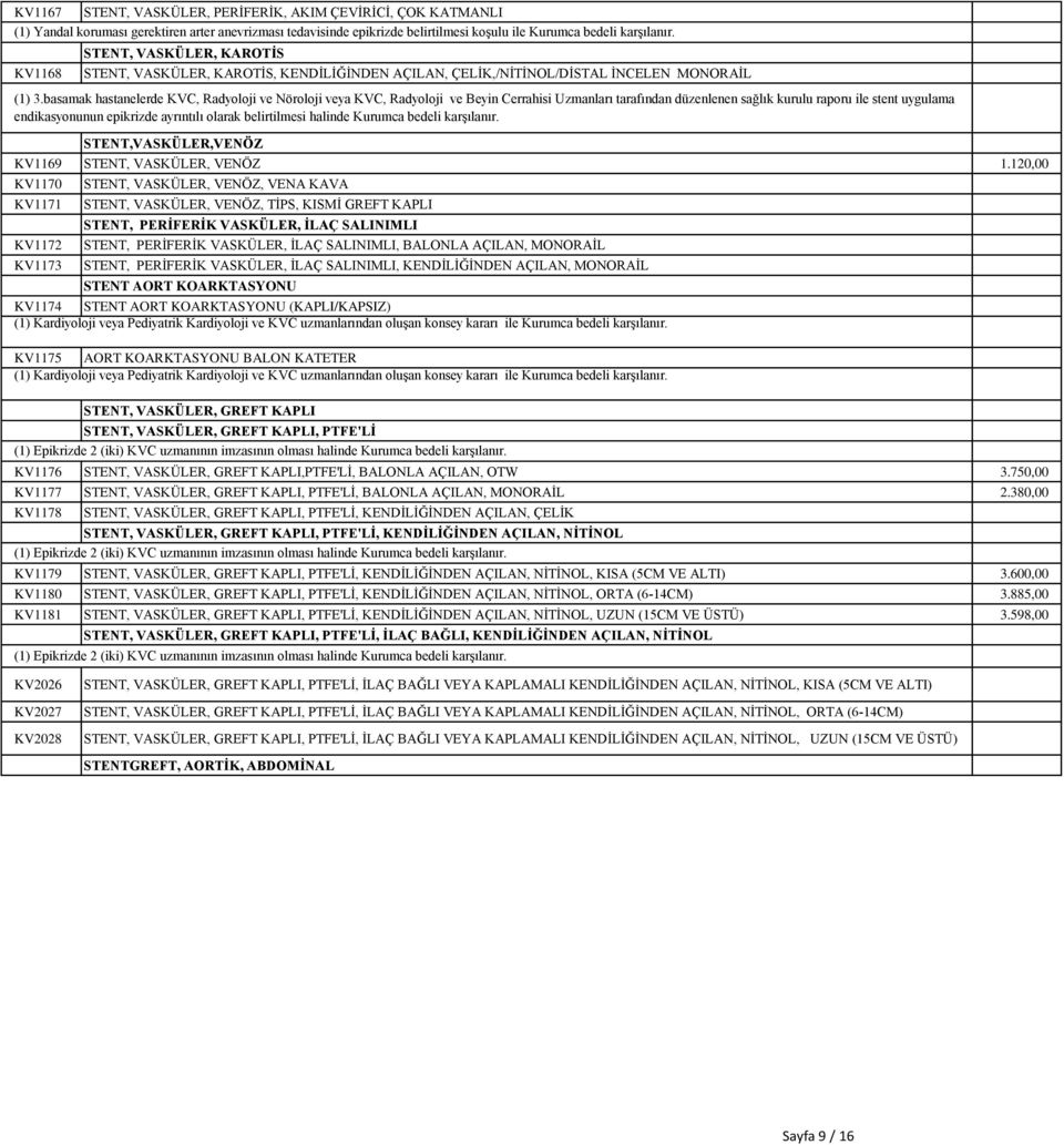 basamak hastanelerde KVC, Radyoloji ve Nöroloji veya KVC, Radyoloji ve Beyin Cerrahisi Uzmanları tarafından düzenlenen sağlık kurulu raporu ile stent uygulama endikasyonunun epikrizde ayrıntılı