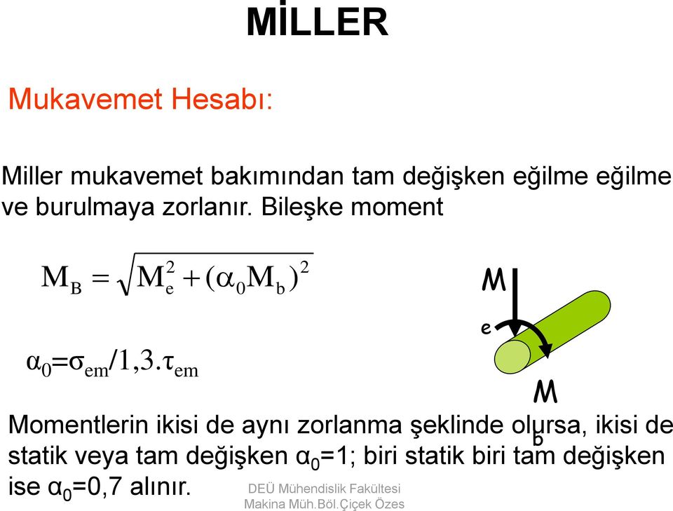 Bileşke moment M 2 2 B Me ( 0Mb) M α 0 =σ em /1,3.