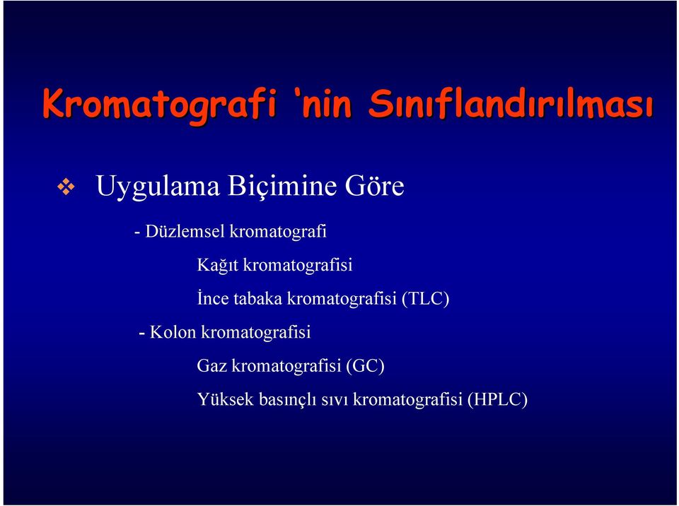 tabaka kromatografisi (TLC) - Kolon kromatografisi Gaz