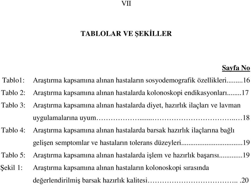 ..17 Araştırma kapsamına alınan hastalarda diyet, hazırlık ilaçları ve lavman uygulamalarına uyum.