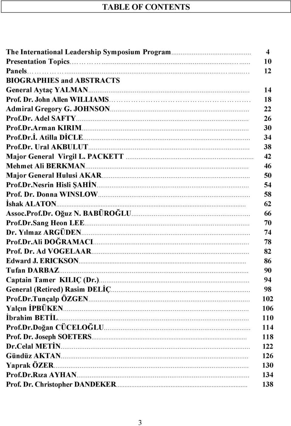 .. 42 Mehmet Ali BERKMAN... 46 Major General Hulusi AKAR... 50 Prof.Dr.Nesrin Hisli ŞAHİN... 54 Prof. Dr. Donna WINSLOW... 58 İshak ALATON... 62 Assoc.Prof.Dr. Oğuz N. BABÜROĞLU... 66 Prof.Dr.Sang Heon LEE.