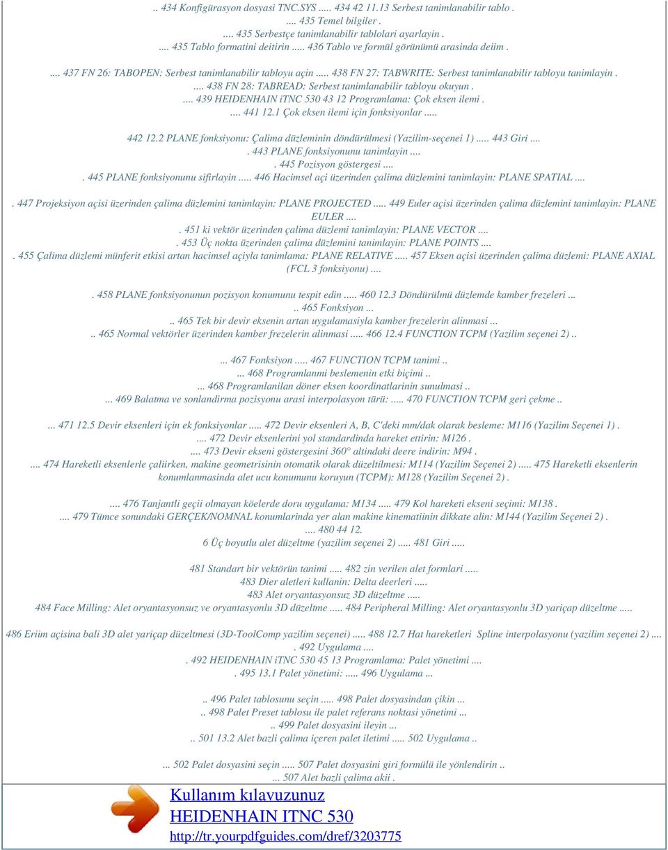 ... 438 FN 28: TABREAD: Serbest tanimlanabilir tabloyu okuyun.... 439 HEIDENHAIN itnc 530 43 12 Programlama: Çok eksen ilemi.... 441 12.1 Çok eksen ilemi için fonksiyonlar... 442 12.