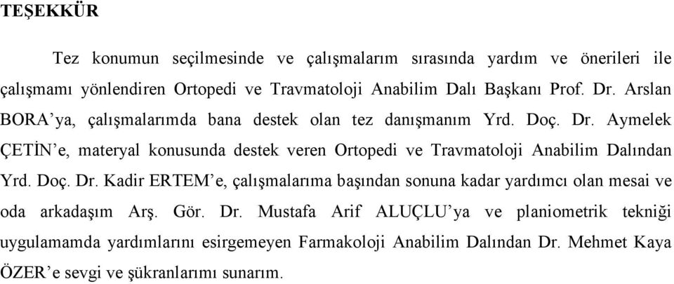 Doç. Dr. Kadir ERTEM e, çalışmalarıma başından sonuna kadar yardımcı olan mesai ve oda arkadaşım Arş. Gör. Dr. Mustafa Arif ALUÇLU ya ve planiometrik tekniği uygulamamda yardımlarını esirgemeyen Farmakoloji Anabilim Dalından Dr.