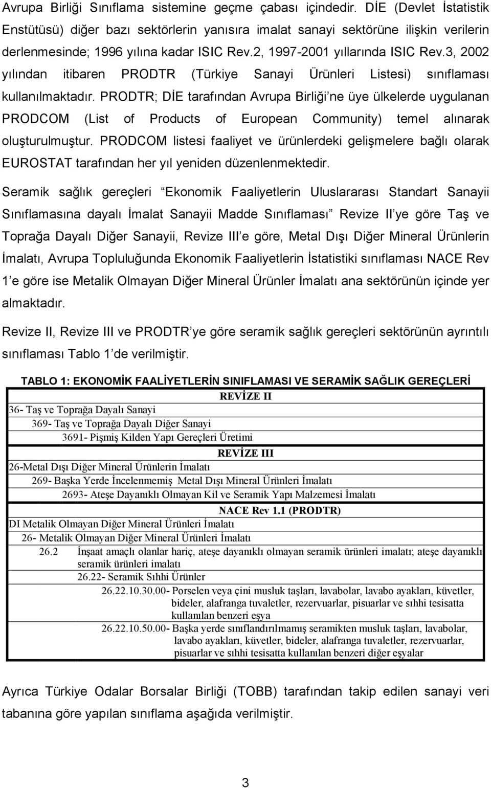 3, 2002 yılından itibaren PRODTR (Türkiye Sanayi Ürünleri Listesi) sınıflaması kullanılmaktadır.