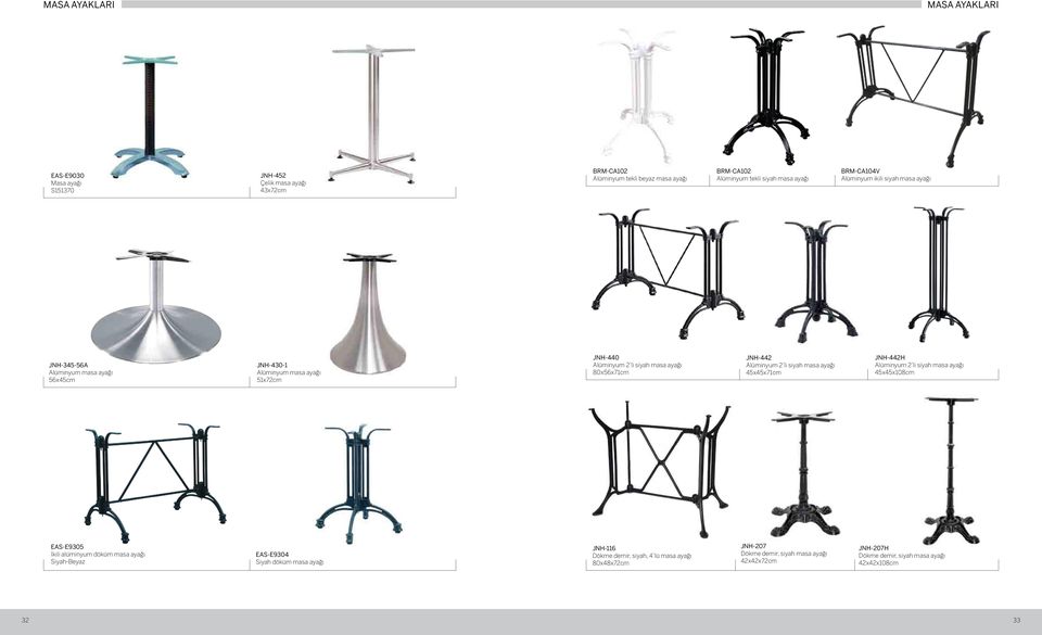 JNH-442 Alüminyum 2 li siyah masa ayağı 45x45x71cm JNH-442H Alüminyum 2 li siyah masa ayağı 45x45x108cm EAS-E9305 İkili alüminyum döküm masa ayağı Siyah-Beyaz EAS-E9304 Siyah