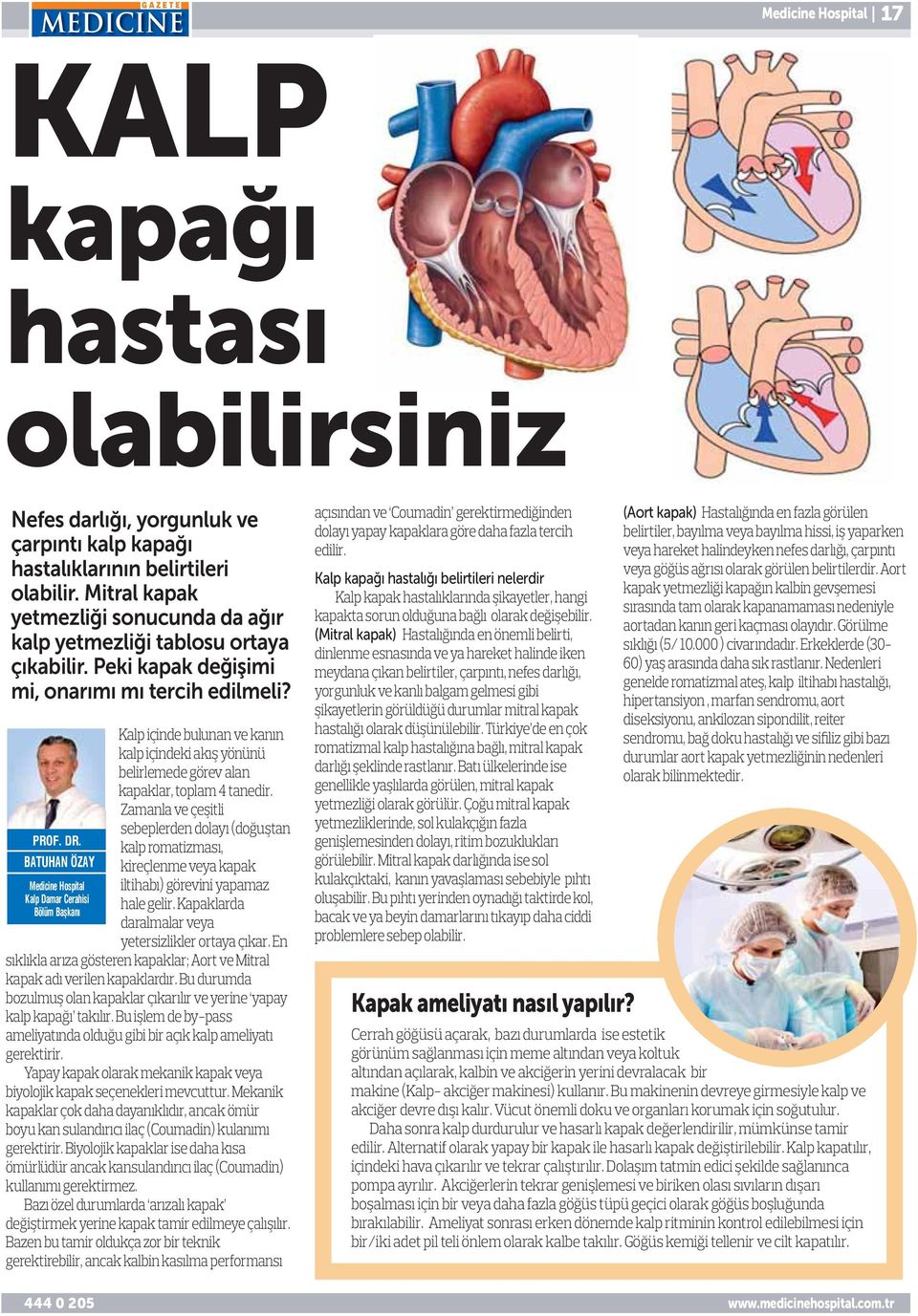 BATUHAN ÖZAY Medicine Hospital Kalp Damar Cerahisi Bölüm Başkanı Kalp içinde bulunan ve kanın kalp içindeki akış yönünü belirlemede görev alan kapaklar, toplam 4 tanedir.