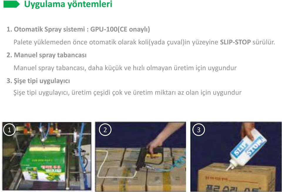 koli(yada çuval)in yüzeyine SLIP-STOP sürülür. 2.