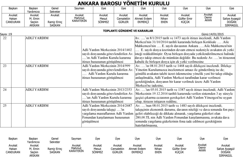 ... Adli Yardım Kurulu kararına itirazı hususunun 24 ADLİ YARDIM Adli Yardım Merkezinin 2013/2353 sayılı dosyasında görevlendirilen Av.