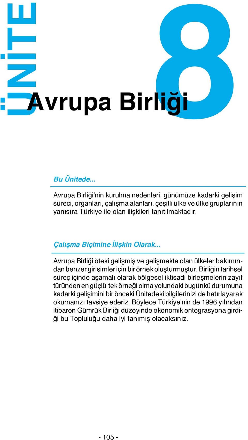 Çalışma Biçimine İlişkin Olarak... Avrupa Birliği öteki gelişmiş ve gelişmekte olan ülkeler bakımından benzer girişimler için bir örnek oluşturmuştur.