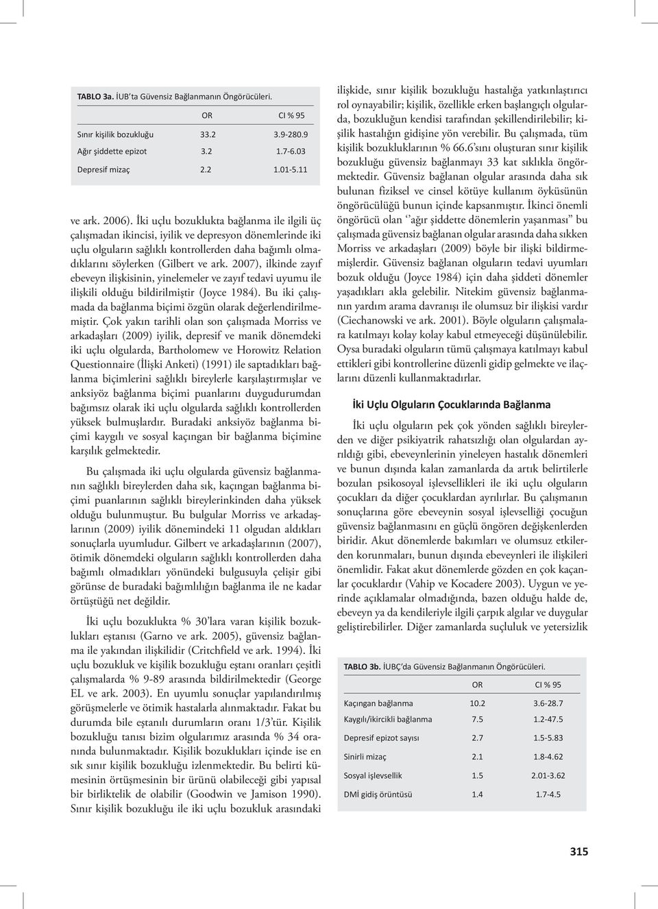 2007), ilkinde zayıf ebeveyn ilişkisinin, yinelemeler ve zayıf tedavi uyumu ile ilişkili olduğu bildirilmiştir (Joyce 1984). Bu iki çalışmada da bağlanma biçimi özgün olarak değerlendirilmemiştir.