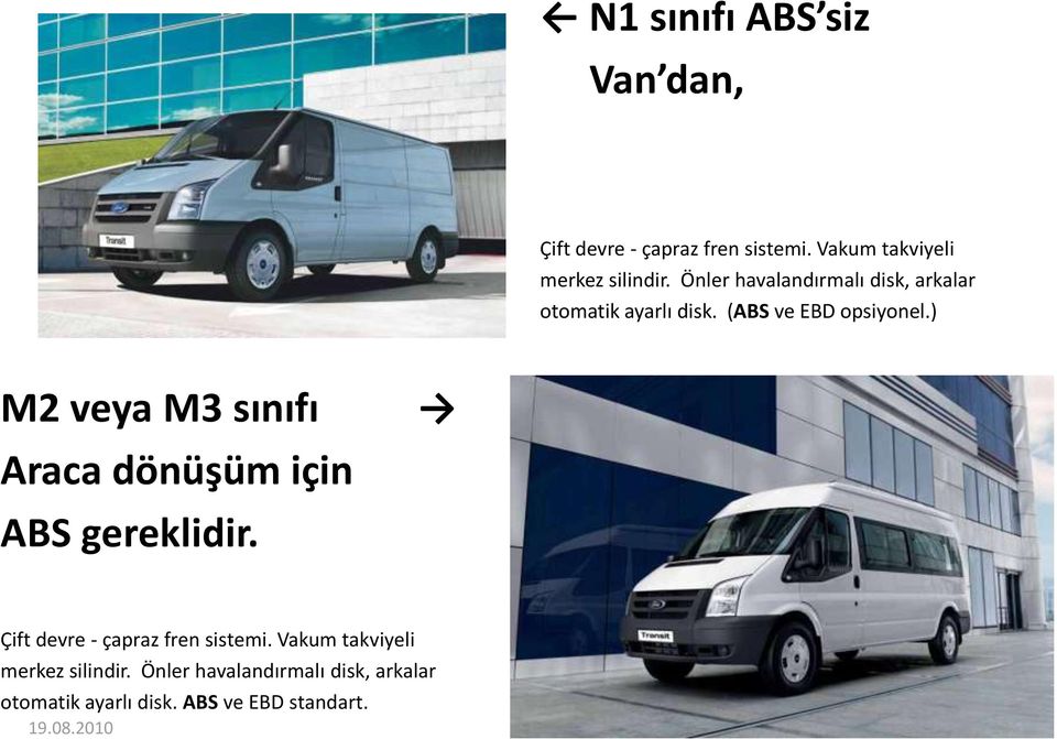 ) M2 veya M3 sınıfı Araca dönüşüm için gereklidir. Çift devre - çapraz fren sistemi.