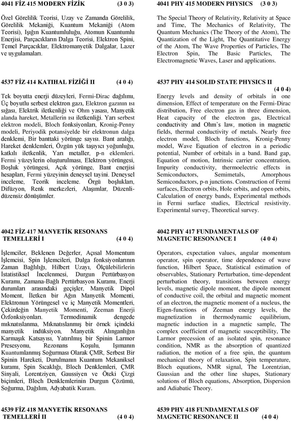 4041 PHY 415 MODERN PHYSICS (3 0 3) The Special Theory of Relativity, Relativity at Space and Time, The Mechanics of Relativity, The Quantum Mechanics (The Theory of the Atom), The Quantization of