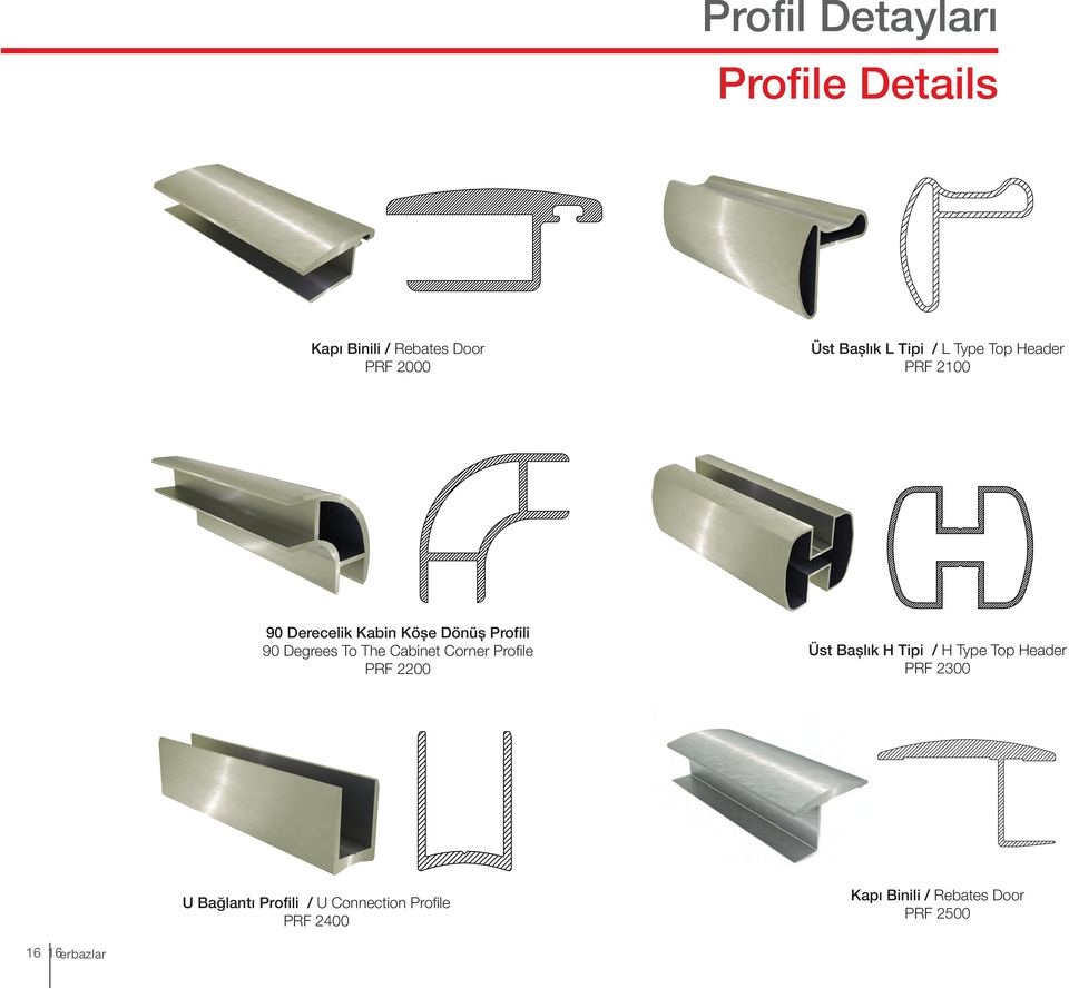 Cabinet Corner Profile PRF 2200 Üst Başlık H Tipi / H Type Top Header PRF 2300 U