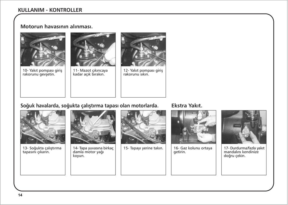 Soðuk havalarda, soðukta çalýþtýrma tapasý olan motorlarda. Ekstra Yakýt. 13- Soðukta çalýþtýrma tapasýný çýkarýn.