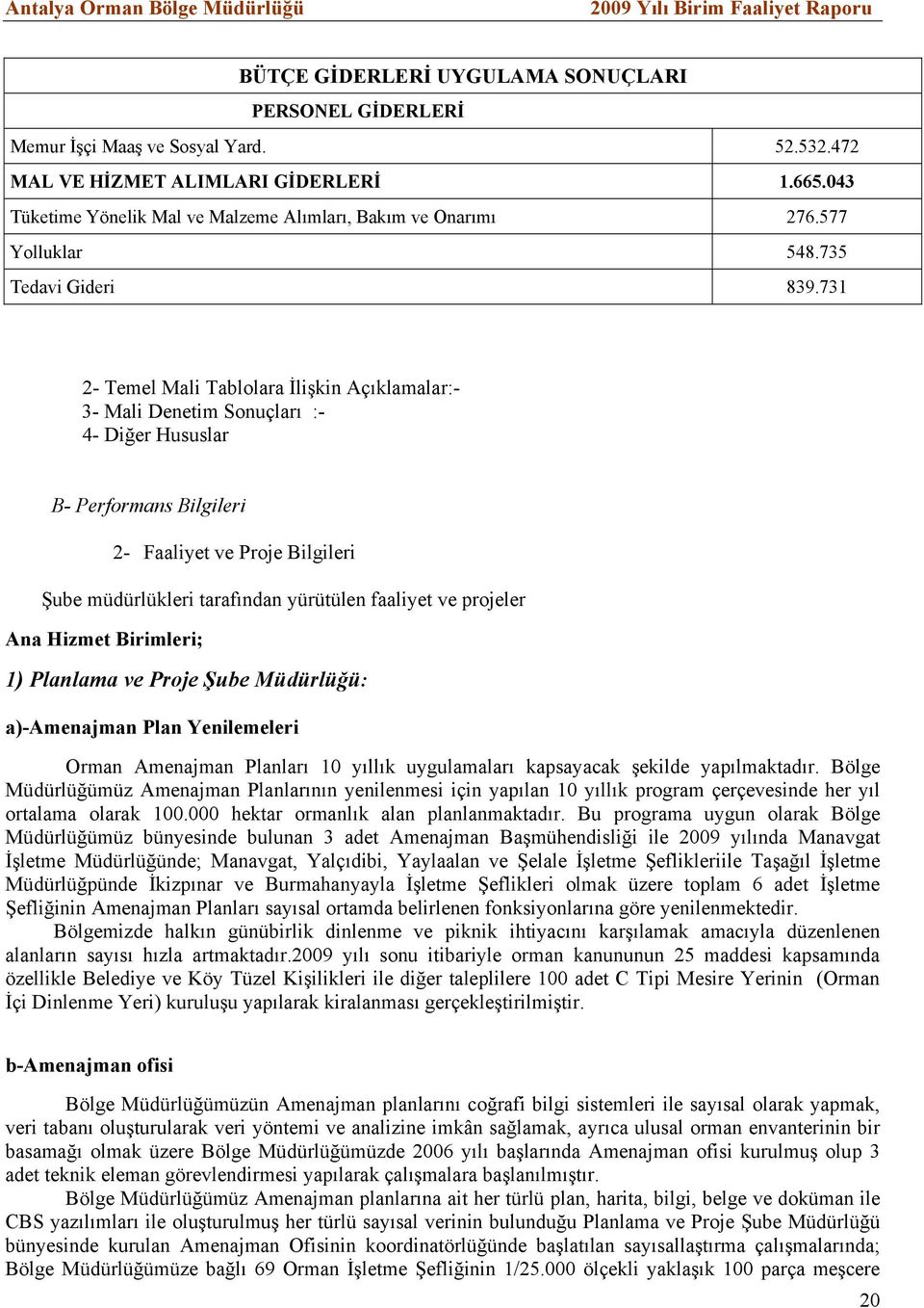 731 2- Temel Mali Tablolara İlişkin Açıklamalar:- 3- Mali Denetim Sonuçları :- 4- Diğer Hususlar B- Performans Bilgileri 2- Faaliyet ve Proje Bilgileri Şube müdürlükleri tarafından yürütülen faaliyet