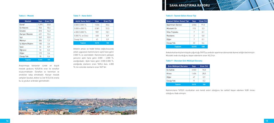 015 100 Araştırmaya katılanlar içinde en büyük meslek grubunu %25,8 lik oran ile esnaflar oluşturmaktadır. Esnafları ev hanımları ve emekliler takip etmektedir.