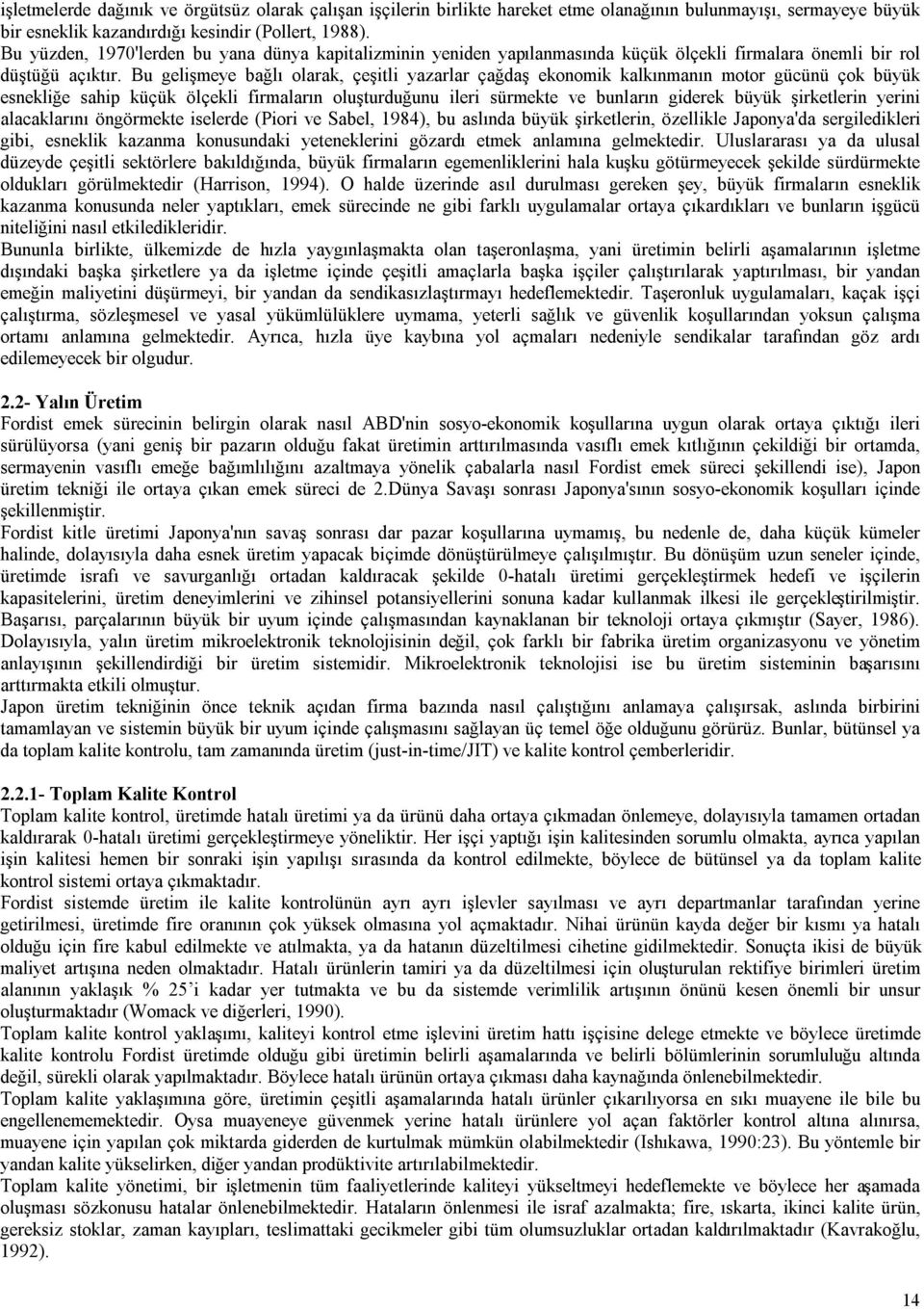 Bu gelişmeye bağlı olarak, çeşitli yazarlar çağdaş ekonomik kalkınmanın motor gücünü çok büyük esnekliğe sahip küçük ölçekli firmaların oluşturduğunu ileri sürmekte ve bunların giderek büyük