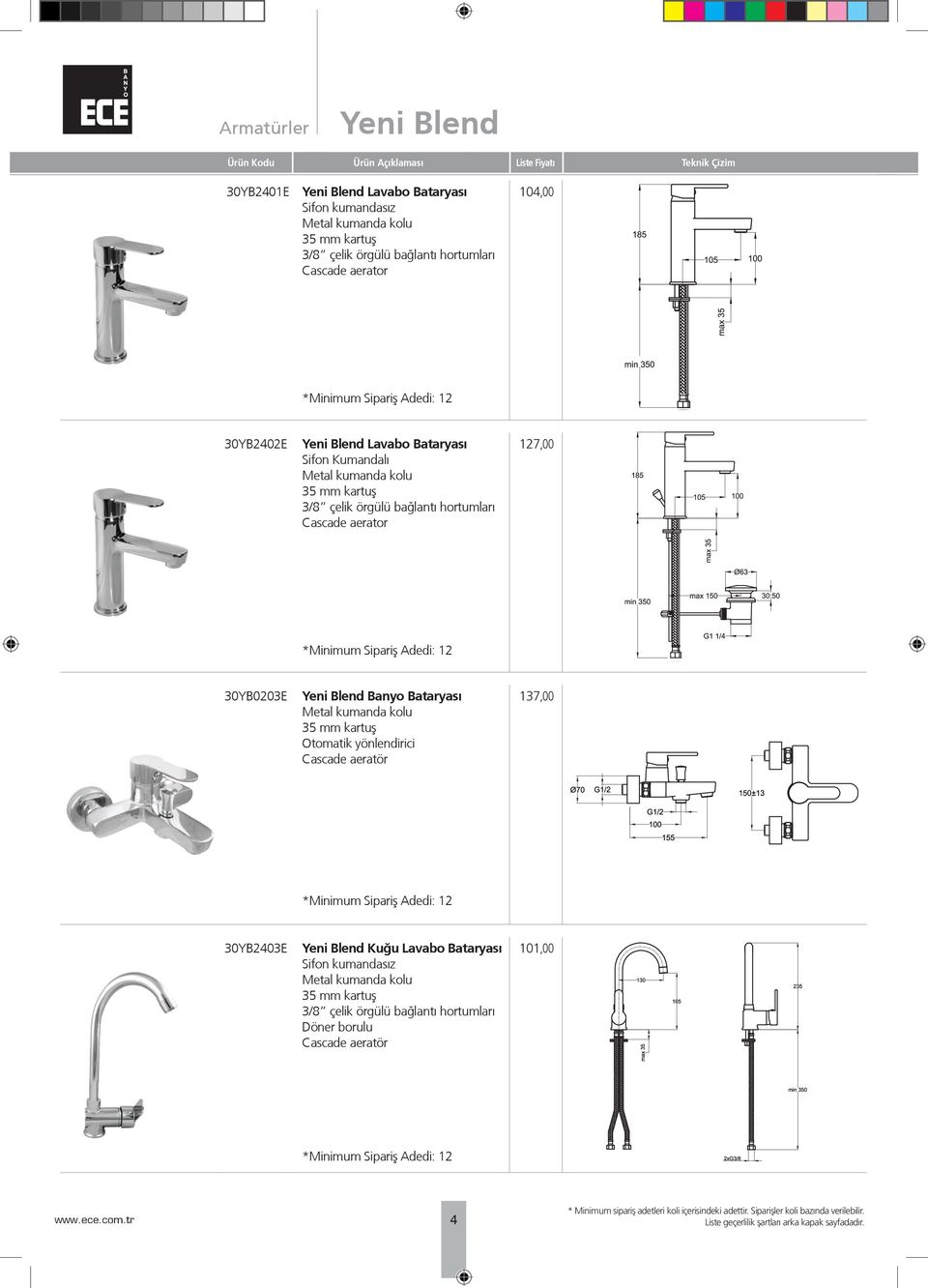 Kumandalı 3/8 çelik örgülü bağlantı hortumları Cascade aerator 127,00 30YB0203E Yeni Blend Banyo Bataryası Otomatik