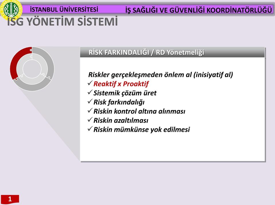 Proaktif Sistemik çözüm üret Risk farkındalığı Riskin