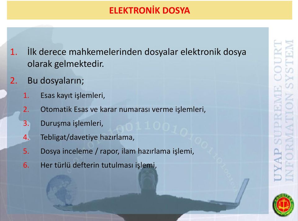 Bu dosyaların; 1. Esas kayıt işlemleri, 2.