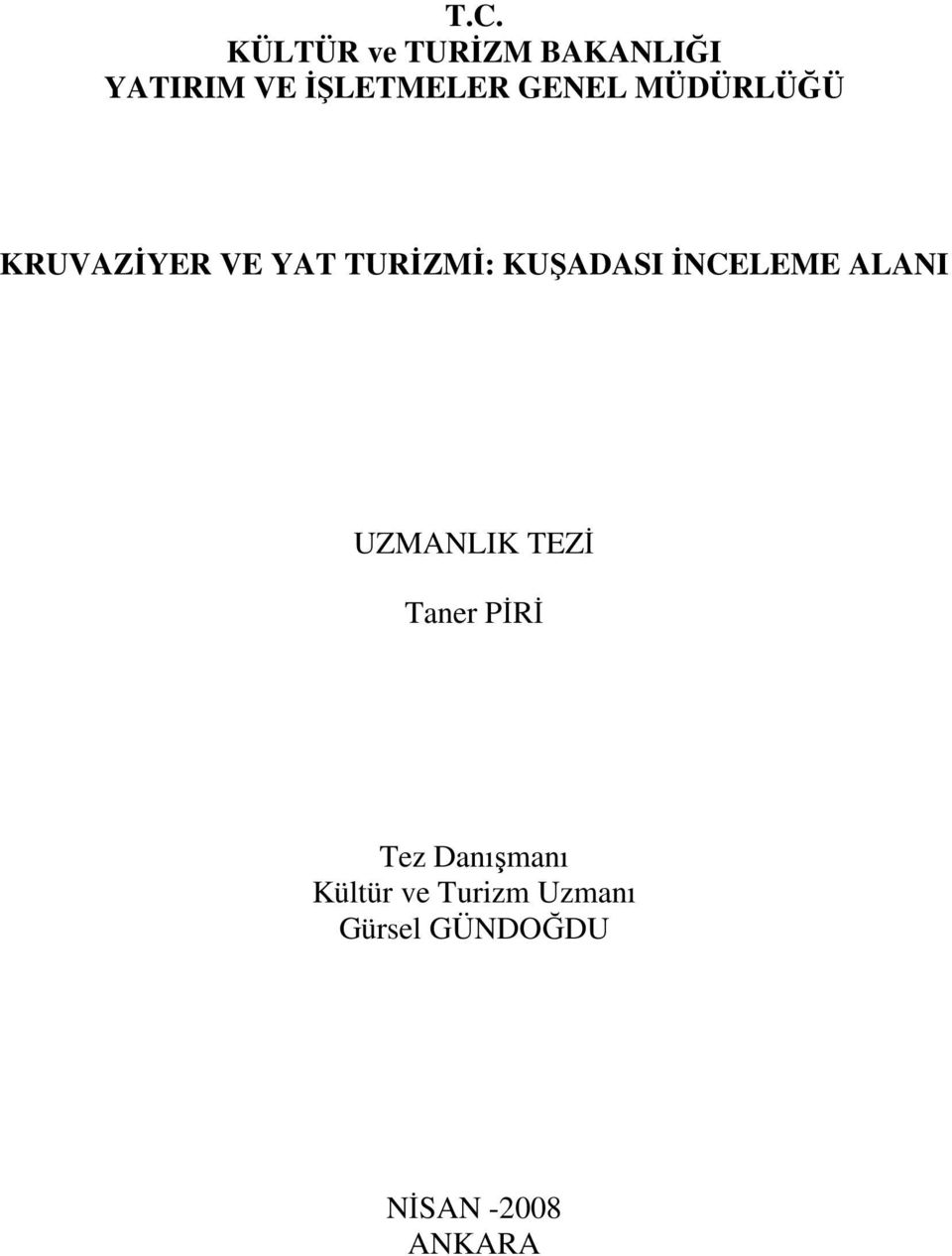 İNCELEME ALANI UZMANLIK TEZİ Taner PİRİ Tez Danışmanı