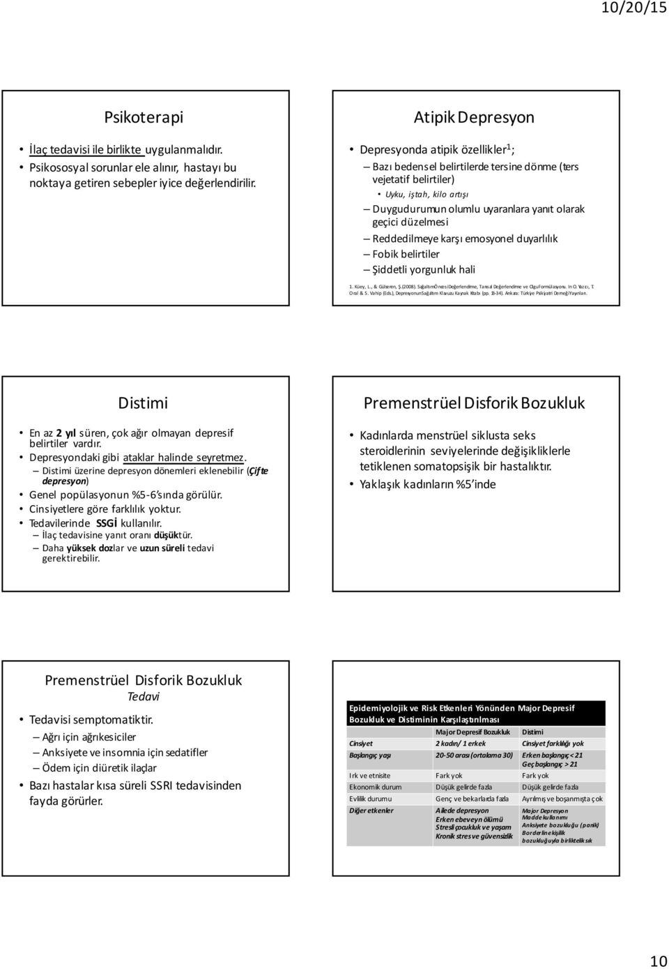 düzelmesi Reddedilmeye karşı emosyonel duyarlılık Fobik belirtiler Şiddetli yorgunluk hali 1. Küey, L., & Gülseren, Ş. (2008). SağaltımÖncesiDeğerlendirme, Tanısal Değerlendirme ve OlguFormülasyonu.