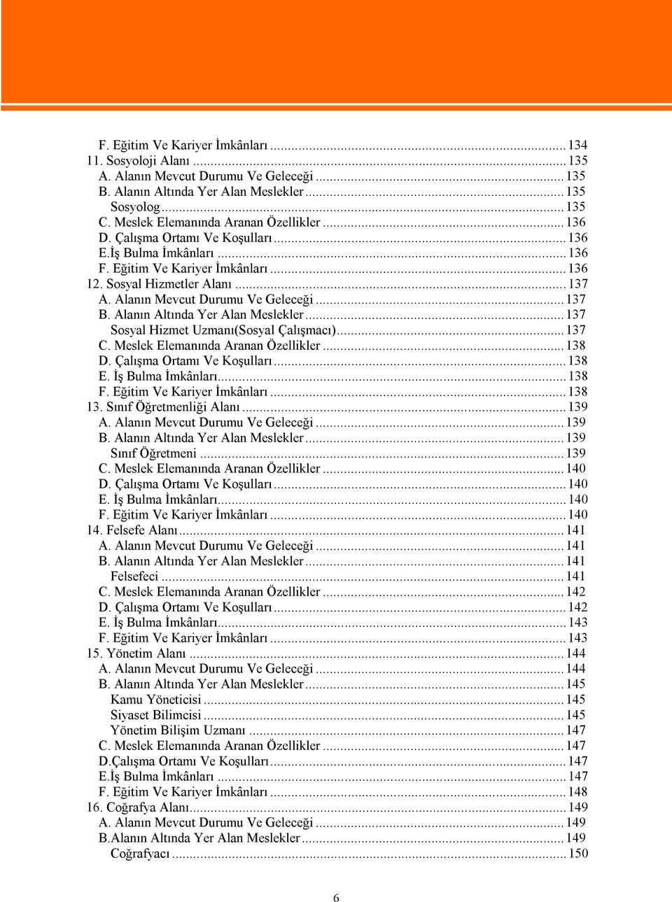 Alanın Mevcut Durumu Ve Geleceği...137 B. Alanın Altında Yer Alan Meslekler...137 Sosyal Hizmet Uzmanı(Sosyal Çalışmacı)...137 C. Meslek Elemanında Aranan Özellikler...138 D.