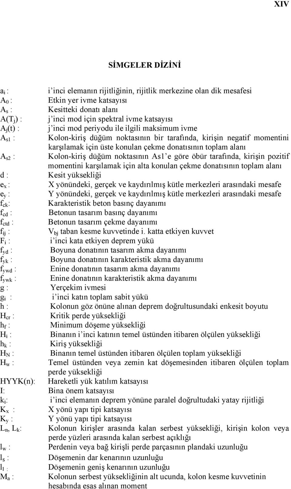 alanı A s2 : Kolon-kiriş düğüm noktasının As1 e göre öbür tarafında, kirişin pozitif momentini karşılamak için alta konulan çekme donatısının toplam alanı d : Kesit yüksekliği e x : X yönündeki,