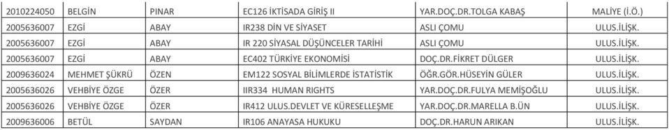 GÖR.HÜSEYİN GÜLER ULUS.İLİŞK. 2005636026 VEHBİYE ÖZGE ÖZER IIR334 HUMAN RIGHTS YAR.DOÇ.DR.FULYA MEMİŞOĞLU ULUS.İLİŞK. 2005636026 VEHBİYE ÖZGE ÖZER IR412 ULUS.