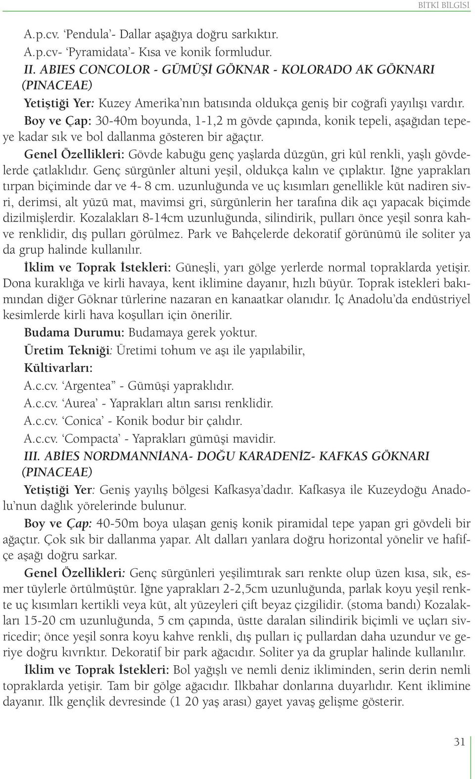 Boy ve Çap: 30-40m boyunda, 1-1,2 m gövde çapında, konik tepeli, aşağıdan tepeye kadar sık ve bol dallanma gösteren bir ağaçtır.