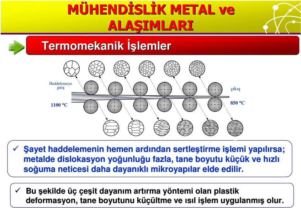 küçük üçük k ve hızlh zlı soğuma neticesi daha dayanıkl klı mikroyapılar elde edilir.