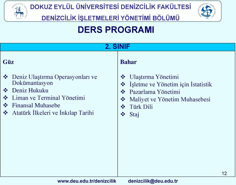 Terminal Yönetimi Finansal Muhasebe Atatürk İlkeleri ve İnkılap Tarihi Bahar