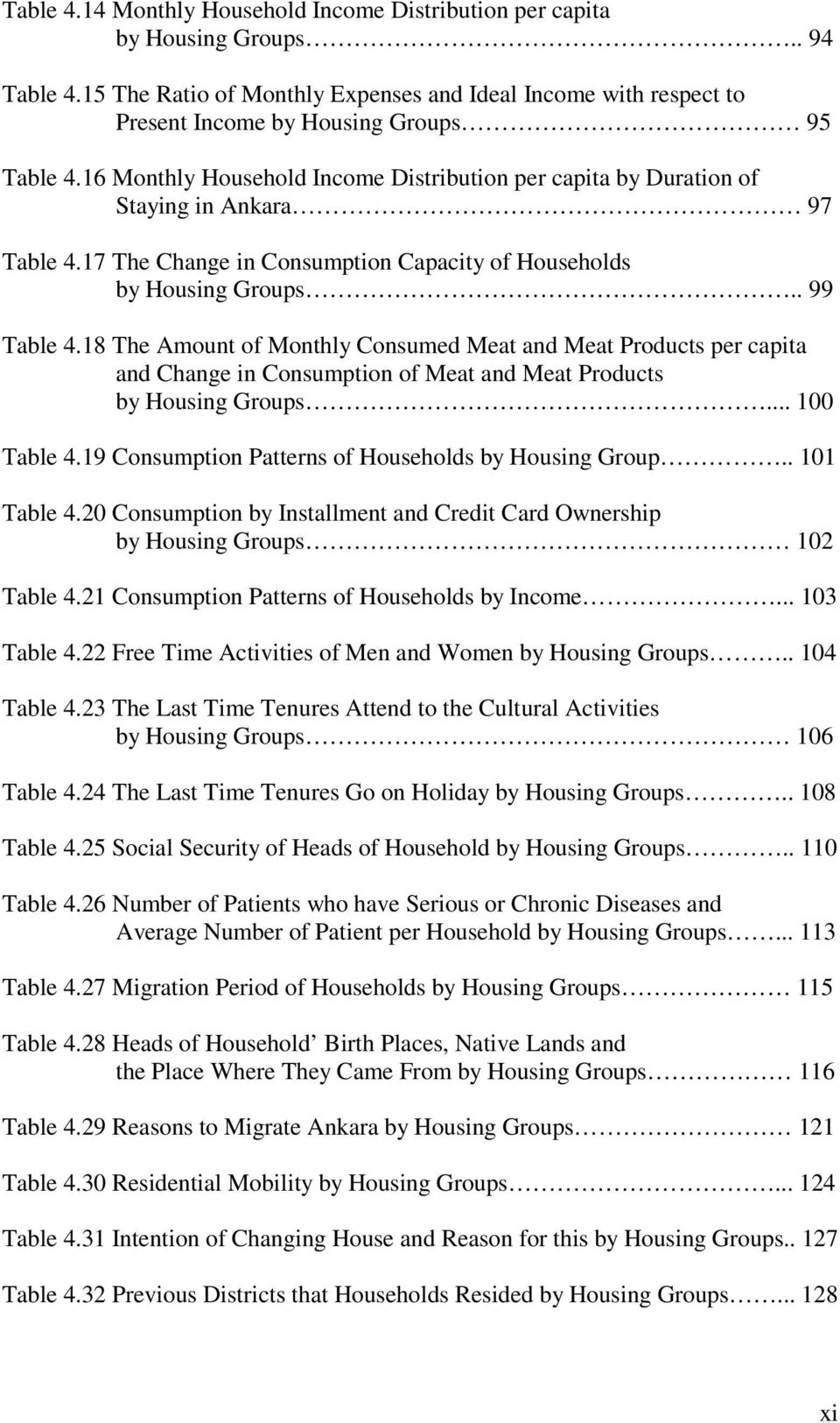 16 Monthly Household Income Distribution per capita by Duration of Staying in Ankara 97 Table 4.17 The Change in Consumption Capacity of Households by Housing Groups.. 99 Table 4.