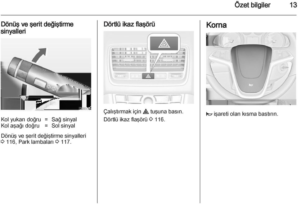 şerit değiştirme sinyalleri 3 116, Park lambaları 3 117.