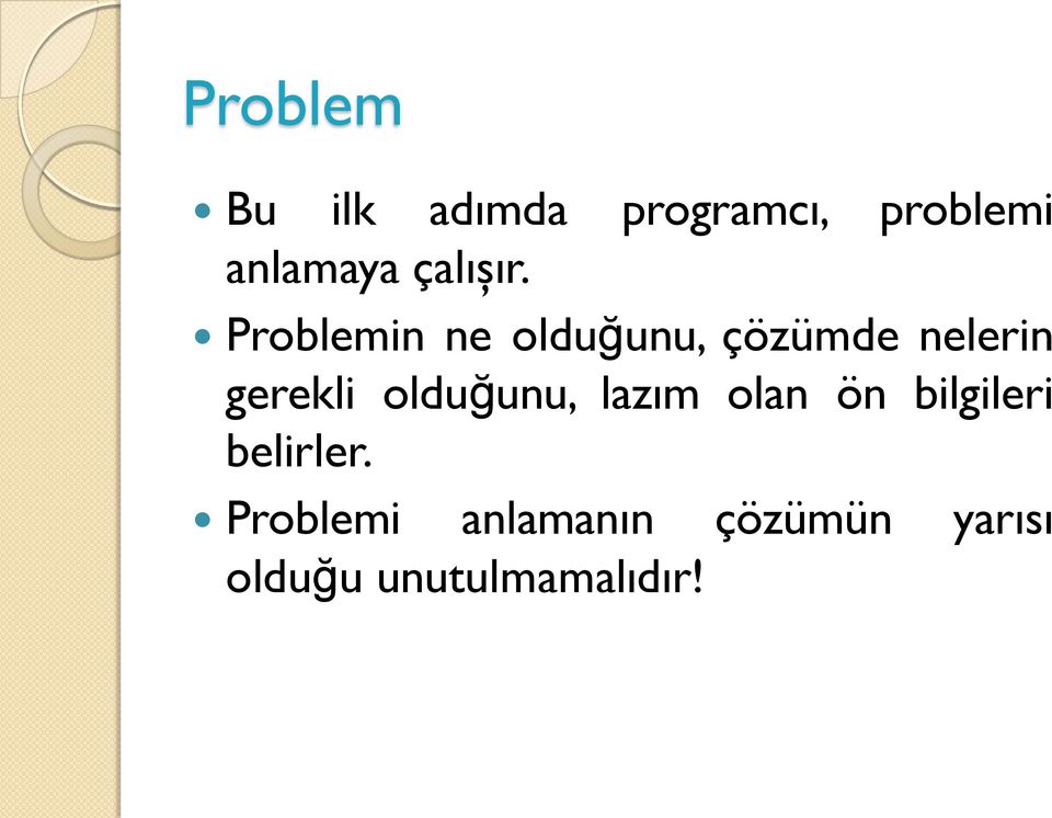 Problemin ne olduğunu, çözümde nelerin gerekli