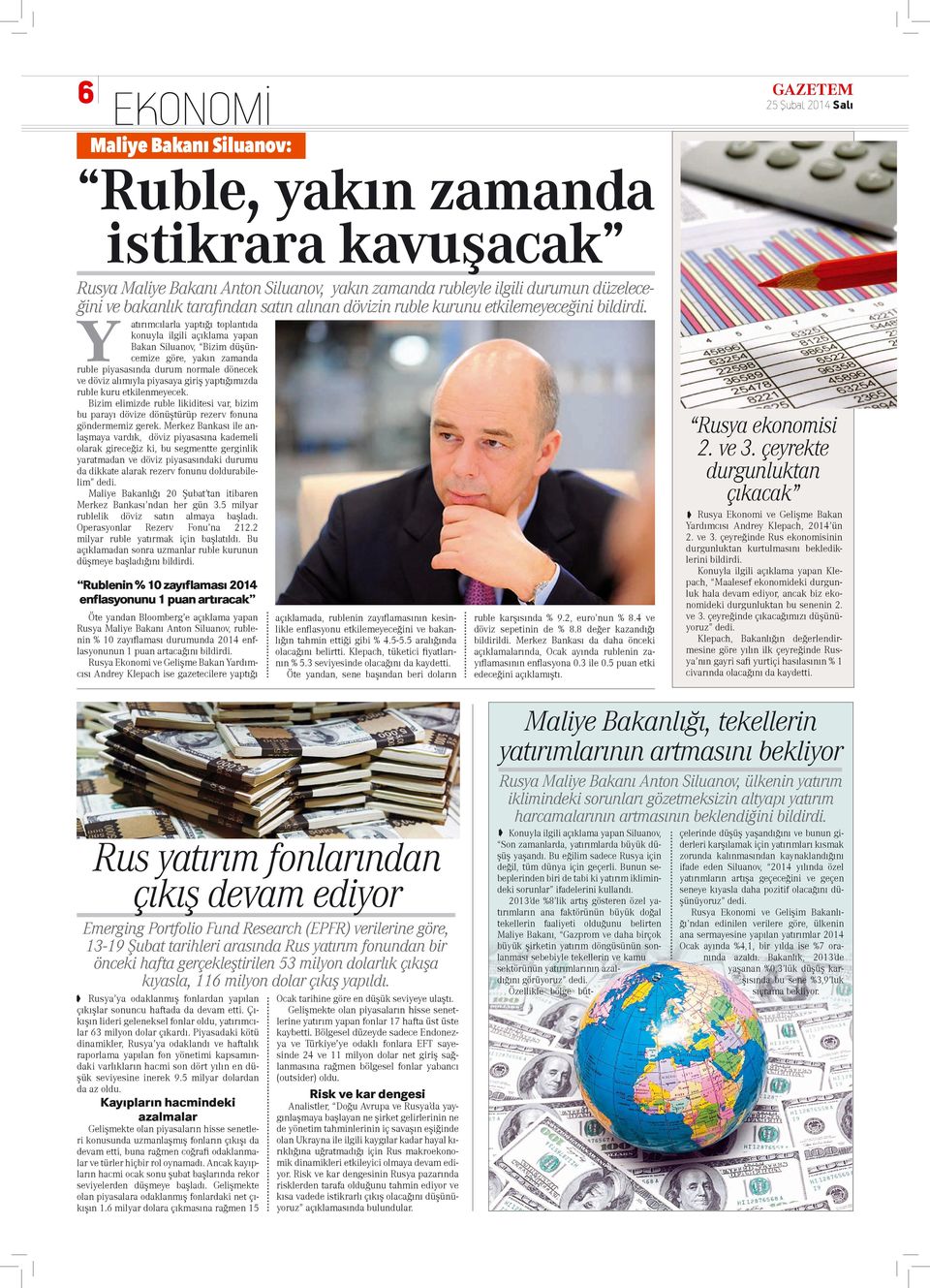 Y atırımcılarla yaptığı toplantıda konuyla ilgili açıklama yapan Bakan Siluanov, Bizim düşüncemize göre, yakın zamanda ruble piyasasında durum normale dönecek ve döviz alımıyla piyasaya giriş