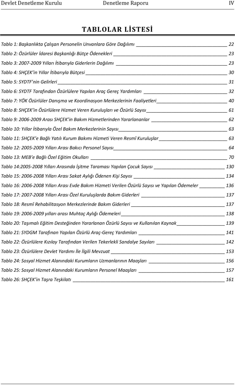 32 Tablo 7: YÖK Özürlüler Danışma ve Koordinasyon Merkezlerinin Faaliyetleri 40 Tablo 8: SHÇEK in Özürlülere Hizmet Veren Kuruluşları ve Özürlü Sayısı 61 Tablo 9: 2006-2009 Arası SHÇEK in Bakım