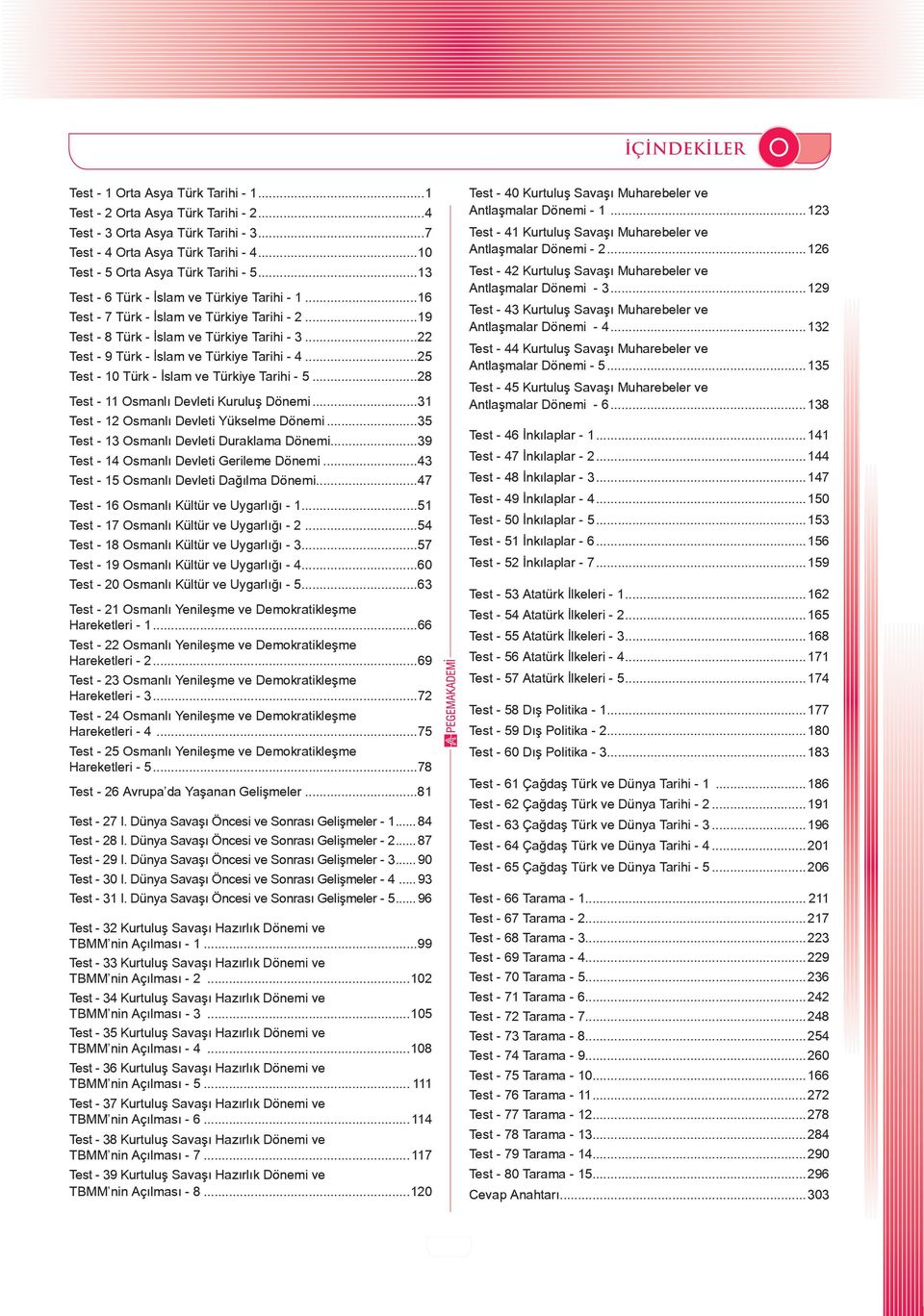 ..22 Test - 9 Türk - İslam ve Türkiye Tarihi - 4...25 Test - 10 Türk - İslam ve Türkiye Tarihi - 5...28 Test - 11 Osmanlı Devleti Kuruluş Dönemi...31 Test - 12 Osmanlı Devleti Yükselme Dönemi.