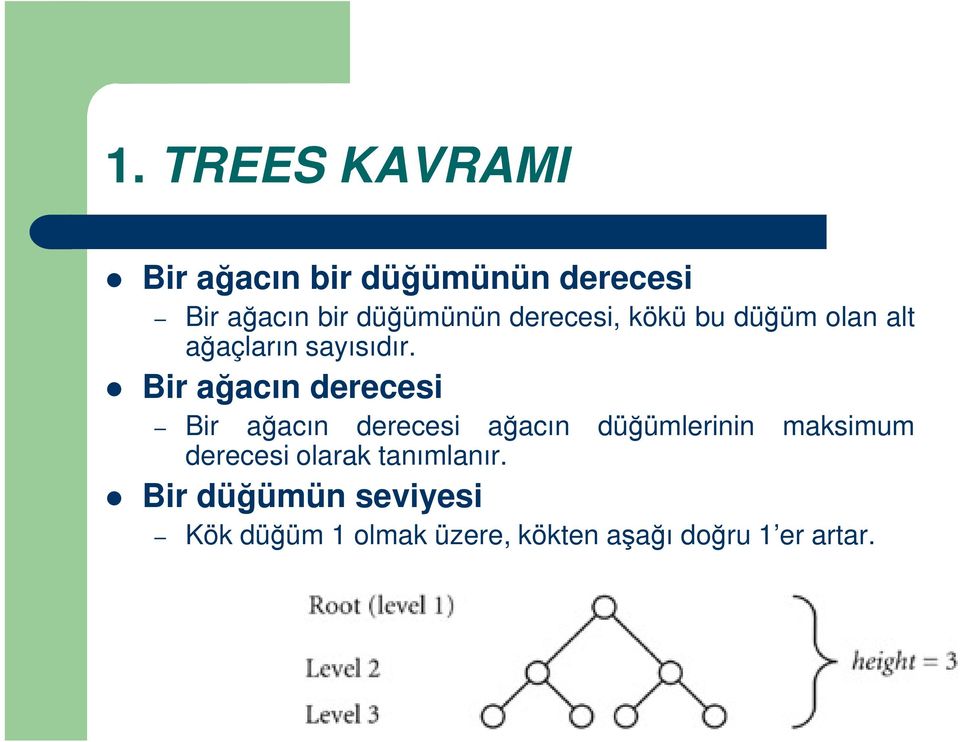 Bir ağacın derecesi Bir ağacın derecesi ağacın düğümlerinin maksimum