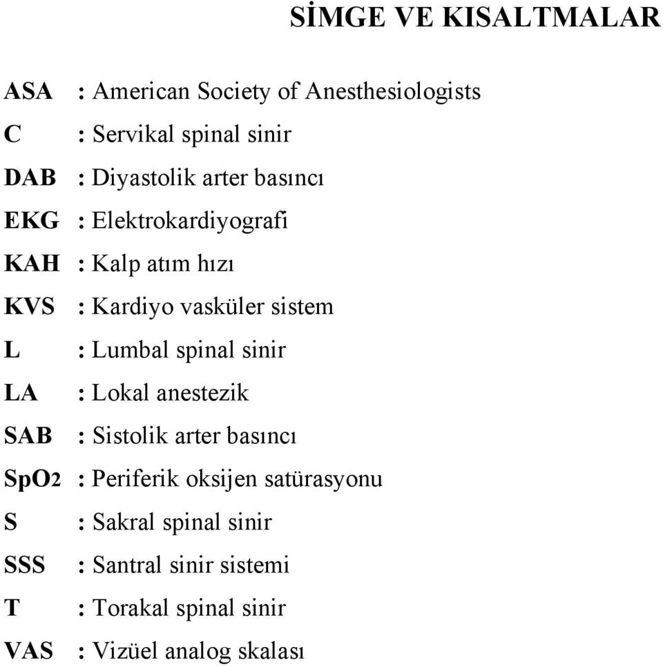 : Lumbal spinal sinir LA : Lokal anestezik SAB : Sistolik arter basıncı SpO2 : Periferik oksijen