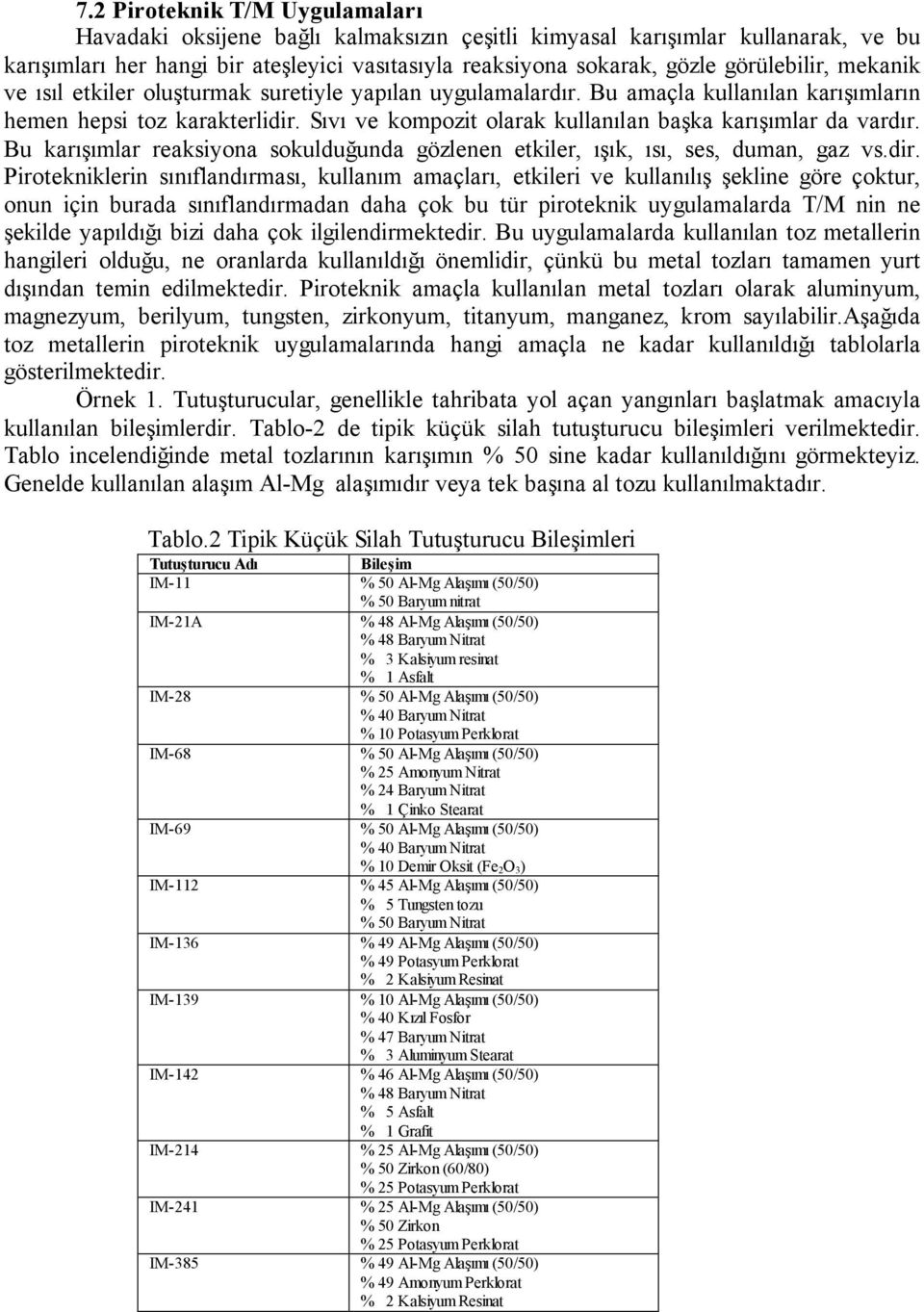 Sıvı ve kompozit olarak kullanılan başka karışımlar da vardır. Bu karışımlar reaksiyona sokulduğunda gözlenen etkiler, ışık, ısı, ses, duman, gaz vs.dir.