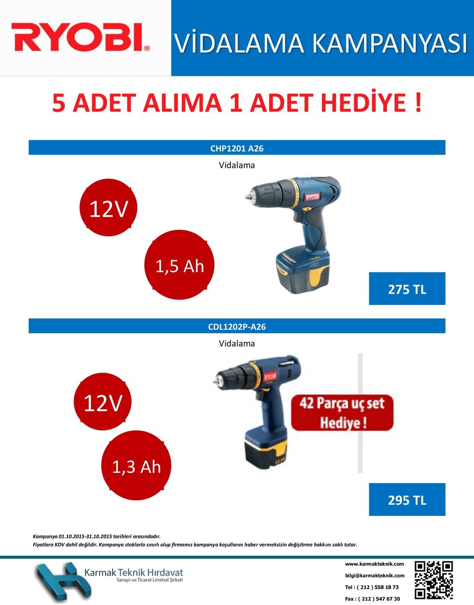 CHP1201 A26 Vidalama 12V 1,5 Ah 275